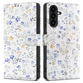 iKi Wallet Samsung Galaxy A26 5G / A17 4G / 5G kinyitható bőr tok - fehér/virágos