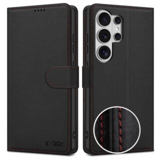 iKi Wallet Samsung Galaxy S26 Ultra kinyitható bőr tok - fekete/piros