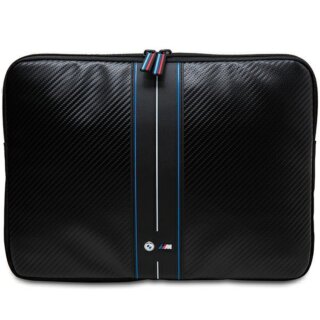 Bmw BMCS14COMSCAKL Carbon Blue Stripes becsúsztatós bőr tok 14" - fekete