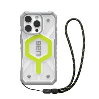 UAG Pathfinder Clear Magsafe iPhone 16 Pro ütésálló kemény hátlap tok csuklópánttal - sárga/átlátszó