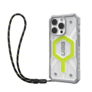 UAG Pathfinder Clear Magsafe iPhone 16 Pro ütésálló kemény hátlap tok csuklópánttal - sárga/átlátszó