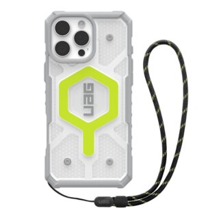 UAG Pathfinder Clear Magsafe iPhone 16 Pro Max ütésálló kemény hátlap tok csuklópánttal - sárga/átlátszó