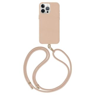 Uniq Coehl Muse Magnetic MagSafe iPhone 15 Pro bőr hátlap tok nyakpánttal - rózsaszín