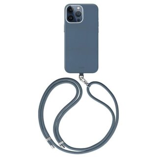 Uniq Coehl Muse Magnetic MagSafe iPhone 15 Pro Max bőr hátlap tok nyakpánttal - kék