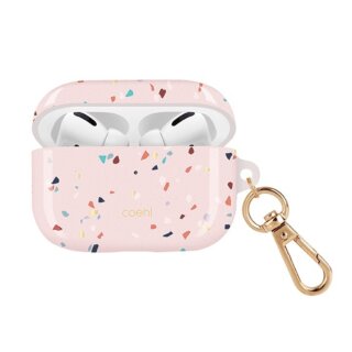 Uniq Coehl Terrazzo Apple AirPods Pro 1 ütésálló szilikon tok + karabíner - rózsaszín