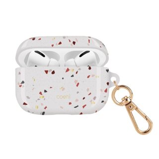 Uniq Coehl Terrazzo Apple AirPods Pro 1 ütésálló szilikon tok + karabíner - fehér