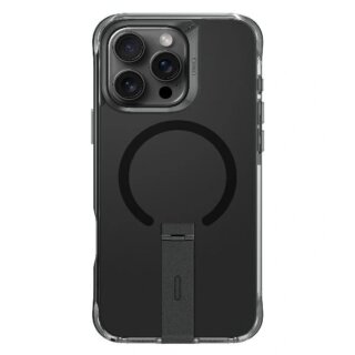 Uniq Eleva MagSafe iPhone 16 Pro ütésálló kemény hátlap tok kitámasztóval - fekete