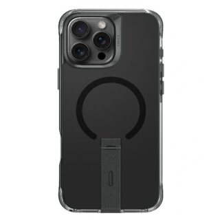 Uniq Eleva MagSafe iPhone 16 Pro Max ütésálló kemény hátlap tok kitámasztóval - fekete
