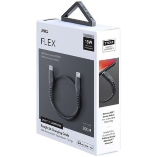 Uniq Flex Lightning - USB-C kábel 18W - 30cm - szürke