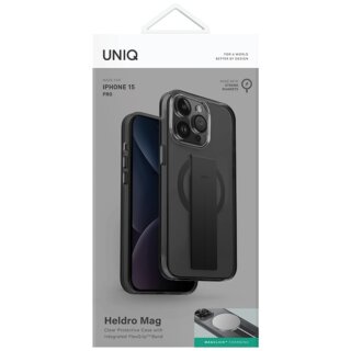 Uniq Heldro Magclick MagSafe iPhone 15 Pro ütésálló kemény hátlap tok + csuklópánt - fekete