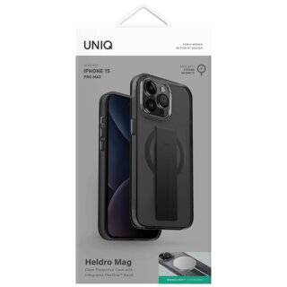 Uniq Heldro Magclick MagSafe iPhone 15 Pro Max ütésálló kemény hátlap tok + csuklópánt - fekete