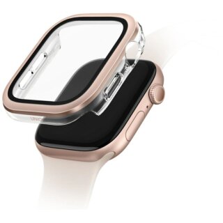 Uniq Voute Apple Watch 46mm kemény bumper tok + kijelzővédő üvegfólia - rosegold