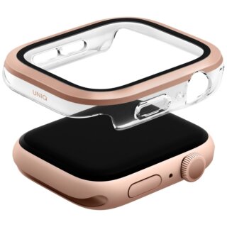 Uniq Voute Apple Watch 46mm kemény bumper tok + kijelzővédő üvegfólia - rosegold