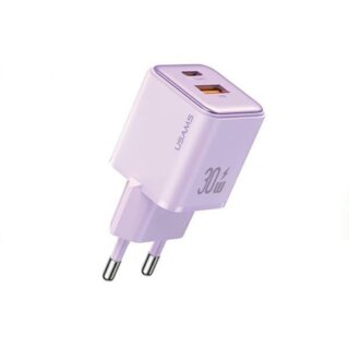 Usams US-CC189 USB-C + USB-A hálózati töltő 30W PD - lila
