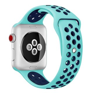 iKi Apple Watch 42mm / 41mm / 40mm lélegző Sport szilikon szíj - türkiz/sötétkék