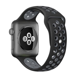 iKi Apple Watch 42mm / 41mm / 40mm lélegző Sport szilikon szíj - fekete/szürke