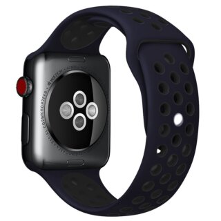 iKi Apple Watch 42mm / 41mm / 40mm lélegző Sport szilikon szíj - sötétkék/fekete
