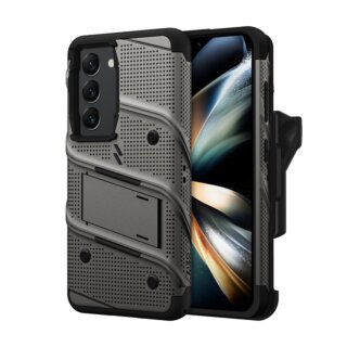 Zizo Bolt Series Samsung Galaxy S23 ütésálló kemény hátlap tok + állvány + kijelzővédő üvegfólia - szürke