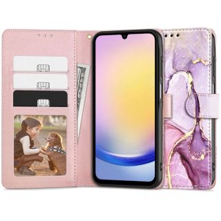 Tech-Protect Wallet Samsung Galaxy A25 5G kinyitható tok - rózsaszín márvány