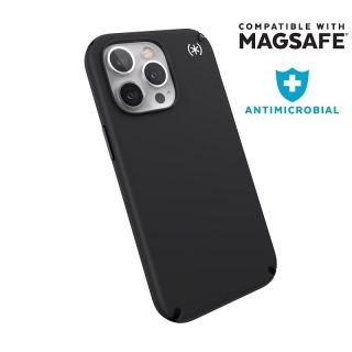 A MagSafe vezeték nélküli töltéssel kompatibilis Speck Presidio2 Pro MagSafe iPhone 13 Pro ütésálló tok Microban felületvédelemmel ellátott kiegészítő.