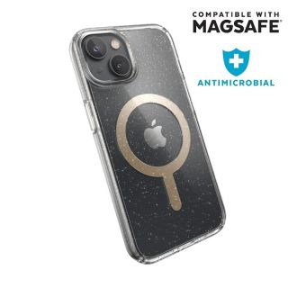 Speck Presidio Clear Glitter MagSafe iPhone 14 ütésálló hátlap tok - átlátszó csillámos/ arany