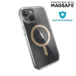 Speck Presidio Lux Glitter MagSafe iPhone 15 ütésálló hátlap tok - átlátszó csillámos/ arany