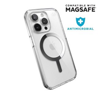 Speck Presidio Perfect Clear MagSafe iPhone 15 Pro ütésálló hátlap tok - átlátszó - ezüst