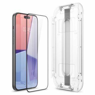 Spigen GLAS.tR EZ Fit Full Cover iPhone 15 Plus teljes kijelzővédő üvegfólia felhelyezőkerettel - 2db