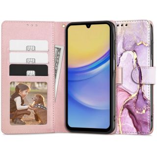 Tech-Protect Wallet Samsung Galaxy A15 5G / 4G kinyitható tok - rózsaszín márvány