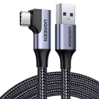 Ugreen US385 USB-C - USB-A derékszögű kábel 3A 1m - fekete