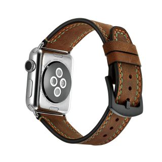 iKi Apple Watch 45mm / 44mm / 42mm varrott bőr szíj - barna
