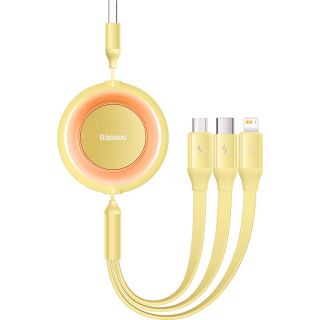Baseus Bright Mirror 2 Lightning - USB-C - Micro-USB - USB-A visszahúzható kábel 3,5A 1,1m - sárga