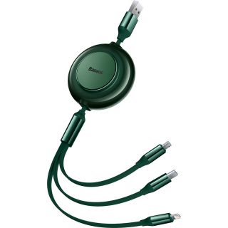 Baseus Bright Mirror 2 Lightning - USB-C - Micro-USB - USB-A visszahúzható kábel 3,5A 1,1m - zöld