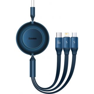 Baseus Bright Mirror 2 Lightning - USB-C - Micro-USB - USB-A visszahúzható kábel 66W 1,1m - kék