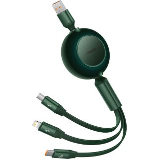 Baseus Bright Mirror 2 Lightning - USB-C - Micro-USB - USB-A visszahúzható kábel 66W 1,1m - zöld