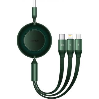 Baseus Bright Mirror 2 Lightning - USB-C - Micro-USB - USB-A visszahúzható kábel 66W 1,1m - zöld