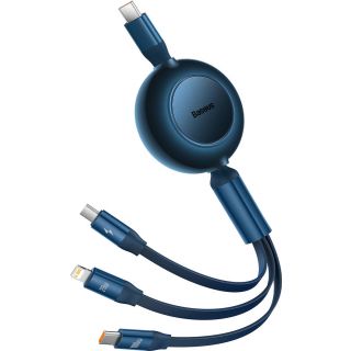 Baseus Bright Mirror 2 Lightning - USB-C - Micro-USB - USB-A visszahúzható kábel 3,5A 1,1m - kék