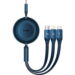 Baseus Bright Mirror 2 Lightning - USB-C - Micro-USB - USB-A visszahúzható kábel 3,5A 1,1m - kék