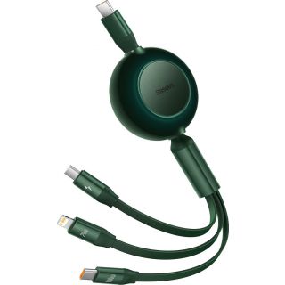 Baseus Bright Mirror 2 Lightning - USB-C - Micro-USB visszahúzható kábel 3,5A 1,1m - zöld
