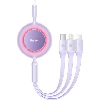Baseus Bright Mirror 2 Lightning - USB-C - Micro-USB visszahúzható kábel 3,5A 1,1m - lila