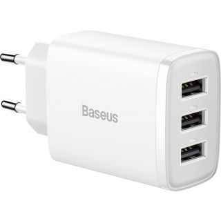 Baseus Compact hálózati töltő 3x USB-A 17W - fehér