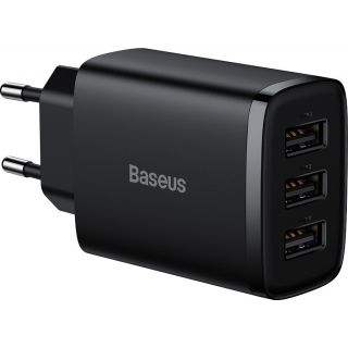 Baseus Compact hálózati töltő 3x USB-A 17W - fekete