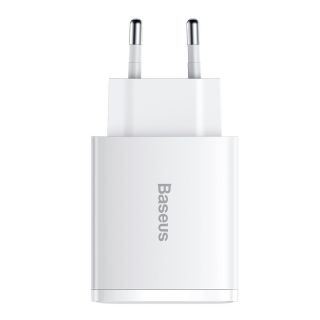 Baseus Compact hálózati töltő USB-C + 2x USB-A 30W PD + QC - fehér
