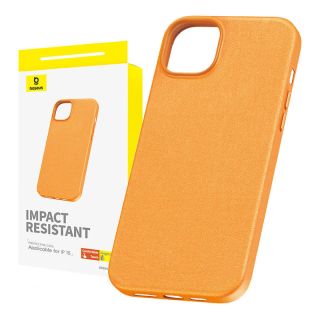 Baseus Fauxther Series iPhone 15 bőr hátlap tok - narancssárga