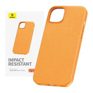 Baseus Fauxther Series iPhone 14 Plus / 15 Plus bőr hátlap tok - narancssárga