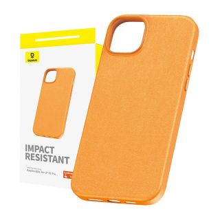 Baseus Fauxther Series MagSafe iPhone 15 Pro bőr hátlap tok - narancssárga