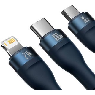 Baseus Flash Lightning - USB-C - Micro-USB - USB-A kábel 100W 1,2m - kék