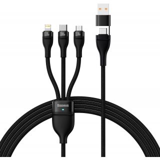 Baseus Flash Series 2 Lightning - USB-C - Micro-USB - USB-A kábel 100W 1,2m - fekete