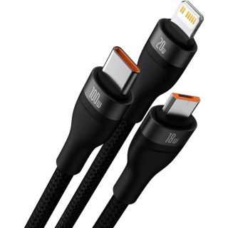 Baseus Flash Series 2 Lightning - USB-C - Micro-USB - USB-A kábel 100W 1,2m - fekete