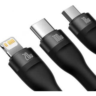 Baseus Flash Series 2 Lightning - USB-C - Micro-USB - USB-A kábel 100W 1,5m - fekete
